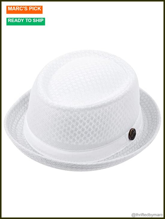 Straw Mesh Fedora Pork Pie Hat, Lightweight Summer Boater Beach Cap
